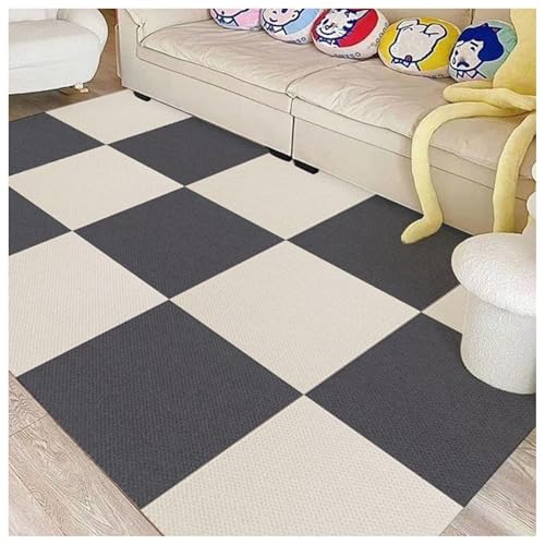 HZLXF1 12 Stück Selbstklebende Bodenfliesen, abziehbare und aufklebbare Teppichquadrate, weiche Teppichfliesen, abnehmbare Puzzlematte for das Fitnessstudio zu Hause(Black+Beige) von HZLXF1
