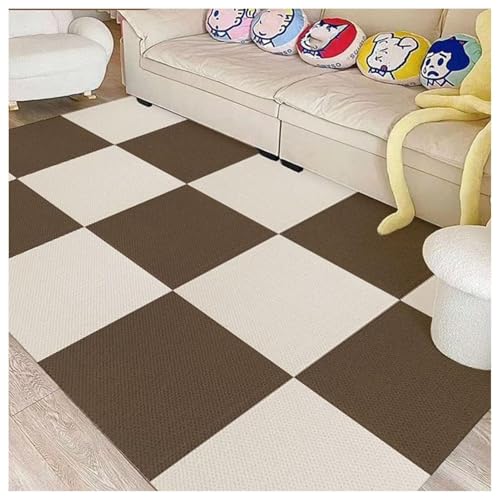 HZLXF1 12 Stück Selbstklebende Bodenfliesen, abziehbare und aufklebbare Teppichquadrate, weiche Teppichfliesen, abnehmbare Puzzlematte for das Fitnessstudio zu Hause(Brown+Beige) von HZLXF1
