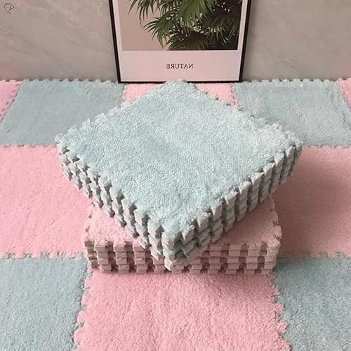 Weiche Plüsch-Spielmatte, Eva-Schaum-Teppich, ineinandergreifende Übung, Fliesenbodenteppich und -vorleger, 30 x 30 cm(Blue-Pink) von HZLXF1