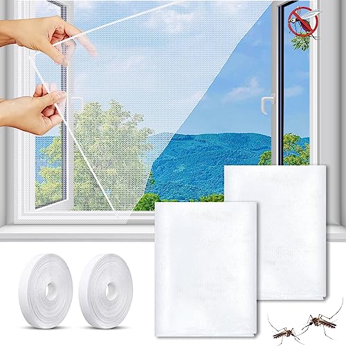 2 Stück Moskitonetze für Fenster, 130 x 150 cm Fliegengitter Fenster, 2 Rollen Selbstklebeband, für Fenster hält Käfer/Mücken Draußen für schützen die Familie vor Insekten (Weiß) von HZMJDHZM
