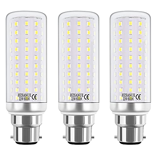 HZSANUE B22 LED Mais Lampen 22W, Bajonett LED Leuchtmittel,6000K Tageslichtweiß, 2500Lm,180W Glühlampen Äquivalent,3er-Pack von HZSANUE