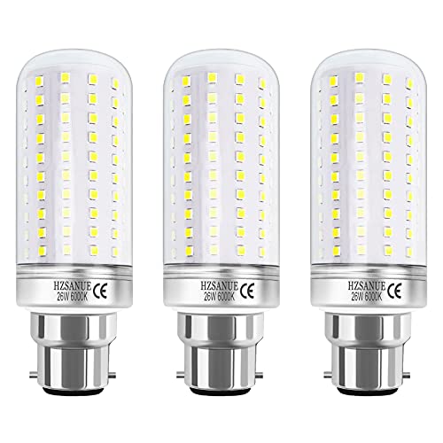 HZSANUE B22 LED Mais Lampen 26W, 6000K Tageslichtweiß, 2900Lm,B22 Bajonett LED Leuchtmittel,200W Glühlampen Äquivalent,Nicht Dimmbar, 3er-Pack HZSANUE B22 LED Mais Lampen 26W, 6000K Tageslichtweiß, 2900Lm,B22 Bajonett LED Leuchtmittel,200W Glühlampen Äquivalent,Nicht Dimmbar, 3er-Pack von HZSANUE