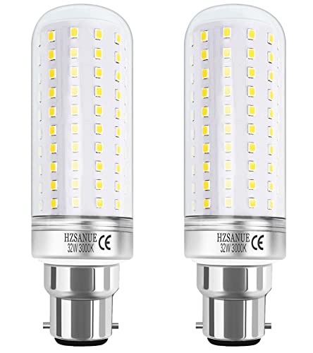 HZSANUE B22 LED Mais Lampen 32W, 3000K Warmweiß, 3600Lm,B22 Bajonett LED Leuchtmittel,240W Glühlampen Äquivalent,Nicht Dimmbar, 2er-Pack von HZSANUE