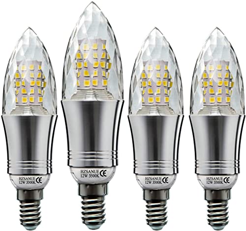 HZSANUE E14 LED Kerze Lampen 12W, 3500K Warm Weiß, 1350lm,Entspricht 100W Glühbirnen,Kleine Edison Schraube Kerze Leuchtmittel, 4-Pack von HZSANUE