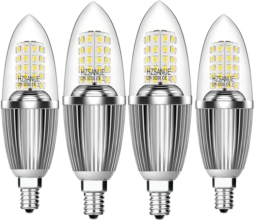 HZSANUE E14 LED Kerze Lampen 12W, 3000K Warm Weiß, 1350lm,Entspricht 100W Glühbirnen,Kleine Edison Schraube Kerze Leuchtmittel, 4-Pack von HZSANUE