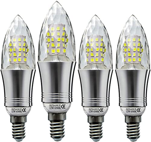 HZSANUE E14 LED Kerze Lampen 12W, 6500K Tageslicht Weiß, 1350lm,Entspricht 100W Glühbirnen,Kleine Edison Schraube Kerze Leuchtmittel, 4-Pack von HZSANUE