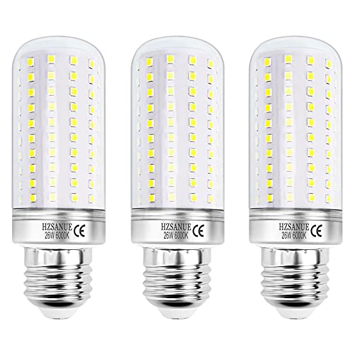 HZSANUE E27 LED Mais Lampen 26W, Edison Schraube Leuchtmittel,6000K Tageslichtweiß, 2900Lm, 200W Glühlampen Äquivalent,3er-Pack von HZSANUE