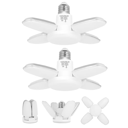 HZSANUE LED Garage Lampen 28W,E27 Edison Schraube Leuchtmittel,4000K Neutralweiß, 3100Lm,300W Glühlampen Äquivalent,Nicht Dimmbar, 2er-Pack von HZSANUE