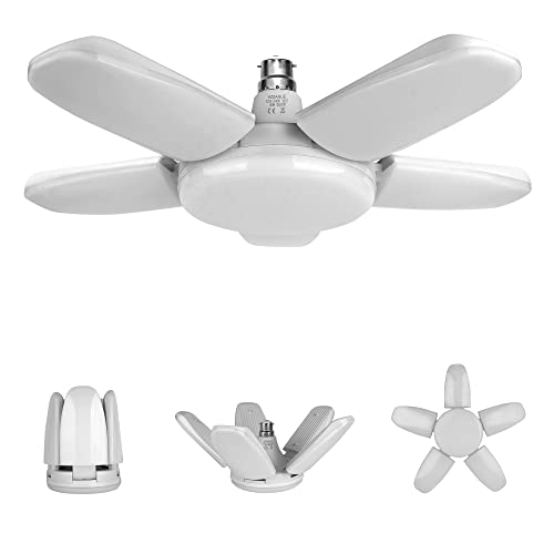 HZSANUE LED-Garagenleuchten, B22 75W 7500LM, Kaltweiß 6500K, Verformbare LED-Garagenlampen mit 5 Verstellbaren Paneelen für Garage, Lager, Werkstatt, Keller, 1 Stück von HZSANUE
