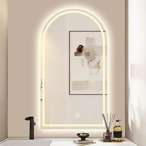 40x70cm Gewölbter LED Schminkspiegel,50x80cm Wandmontierter Spiegel Mit 3 Farben Beleuchtung,50x90cm Unregelmäßiger Anti-Beschlag Badspiegel,60x90cm Für Wohnzimmer Schlafzimmer Bad Eingangsbereich ( C von HZSCL