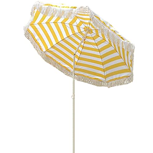 HZSCL Ø 1.6m Faltbarer Strandschirm, Tragbarer Gartenschirm Mit Quaste, 45° Neigbarer Runder Sonnenschirm, Höhenverstellbar - Gelb Weiß Gestreift HZSCL Ø 1.6m Faltbarer Strandschirm, Tragbarer Gartenschirm Mit Quaste, 45° Neigbarer Runder Sonnenschirm, Höhenverstellbar - Gelb Weiß Gestreift von HZSCL