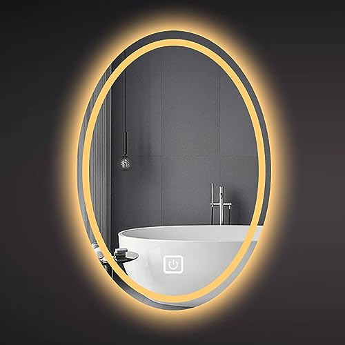 Smart LED Oval Badezimmerspiegel, Wandspiegel Mit 3 Farben Dimmbar, Hintergrundbeleuchteter Dekorationsspiegel/Kosmetikspiegel/Makeup Spiegel, 40x60cm/50x70cm/60x80cm/70x90cm ( Size : 50x70cm/19.7x27. von HZSCL