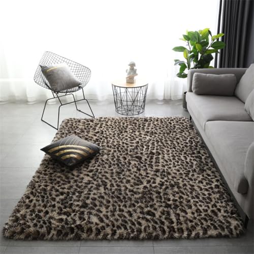 HZSZXG Flauschiger Flächenteppich, süßer Zottelteppich, extraweiche und zottelige Teppiche, Flauschige Innenteppiche für das Wohnzimmer, superweicher, Flauschiger Teppich, Leopard, 50 x 120 cm von HZSZXG