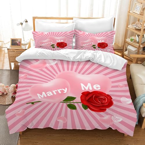 HZVRTN Bettwäsche 3D Rot Rose Bettbezug Set mit Reißverschluss und 2 Kissenbezug, Mikrofaser Kreative Rose Bettwäsche Set 3 Teilig für Erwachsene Kinder (Marry Me, 200x200cm) von HZVRTN
