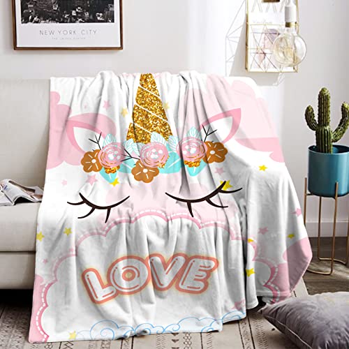 HZVRTN Einhorn Decke Kuscheldecke Flanell Kinder Rosa Kuscheldecke für Mädchen, Weiche Wohndecke Geburtstag Geschenke Sofa Couch Wohn Bett Fleecedecke (Einhorn B, 150x200cm) von HZVRTN