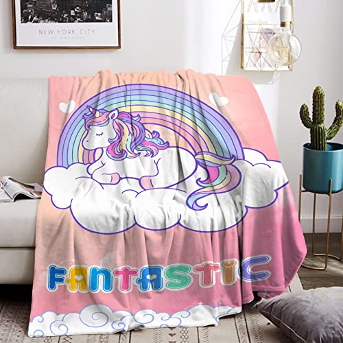 HZVRTN Einhorn Decke Kuscheldecke Flanell Kinder Rosa Kuscheldecke für Mädchen, Weiche Wohndecke Geburtstag Geschenke Sofa Couch Wohn Bett Fleecedecke (Einhorn C, 150x200cm) von HZVRTN