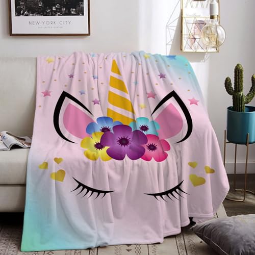 HZVRTN Einhorn Decke Kuscheldecke Flanell Kinder Rosa Kuscheldecke für Mädchen, Weiche Wohndecke Geburtstag Geschenke Sofa Couch Wohn Bett Fleecedecke (Einhorn D, 130x150cm) von HZVRTN