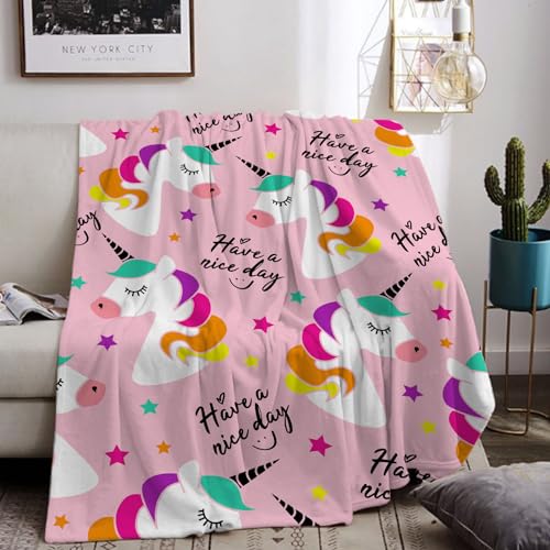 HZVRTN Einhorn Decke Kuscheldecke Flanell Kinder Rosa Kuscheldecke für Mädchen, Weiche Wohndecke Geburtstag Geschenke Sofa Couch Wohn Bett Fleecedecke (Einhorn E, 130x150cm) von HZVRTN