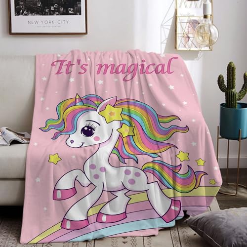 HZVRTN Einhorn Decke Kuscheldecke Flanell Kinder Rosa Kuscheldecke für Mädchen, Weiche Wohndecke Geburtstag Geschenke Sofa Couch Wohn Bett Fleecedecke (Einhorn F, 130x150cm) von HZVRTN