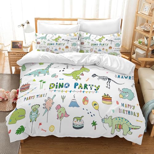 HZVRTN Kinder Bettwäsche Dinosaurier Bettbezug Set, Moderne 3D Dinosaurier Bedruckte Kinder Jungen Kinderbett Bettbezug Set Microfaser 3 Teilig mit Kissenbezug (135x200cm, Dinosaurier A) von HZVRTN