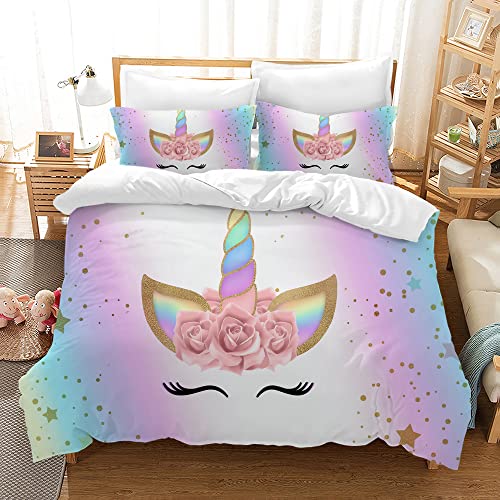 HZVRTN Kinder Bettwäsche Einhorn Bettwäsche Set für Mädchen, Soft Mikrofaser Bettbezug mit Reißverschluss Kissenbezug, 3D Einhorn Cartoon Bettwäscheset HZVRTN Kinder Bettwäsche Einhorn Bettwäsche Set für Mädchen, Soft Mikrofaser Bettbezug mit Reißverschluss Kissenbezug, 3D Einhorn Cartoon Bettwäscheset von HZVRTN
