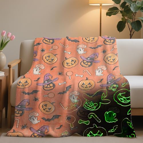 HZVRTN Kuscheldecke Kinder Einhorn/Dinosaurier/Weltraum Decke, kuscheldecke leuchtet im Dunkeln, warme Decke Flauschige Geschenke für Jungs mädchen Sofa Kinderdecke (Kürbis A, 150x200cm) von HZVRTN