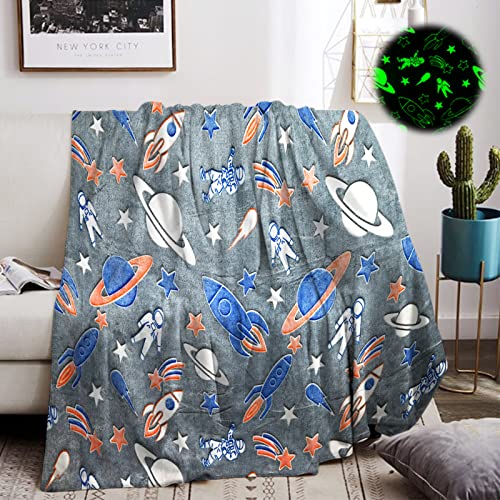 HZVRTN Kuscheldecke Kinder Weltraum Decke, Weiche Warm Flauschig Kuscheldecke leuchtet im Dunkeln, Geschenke für Jungs Mädchen Bett Couch Sofa Kinderdecke(Galaxy B, 130x150cm) von HZVRTN