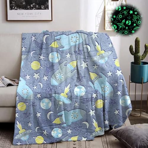 HZVRTN Kuscheldecke Kinder Einhorn/Dinosaurier/Weltraum Decke, kuscheldecke leuchtet im Dunkeln, warme Decke Flauschige Geschenke für Jungs mädchen Sofa Kinderdecke (Galaxy A, 130x150cm) von HZVRTN