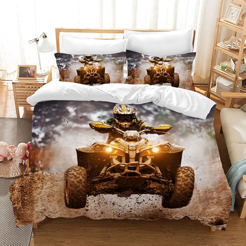 HZVRTN Motorrad Bettwäsche-Set Teens Cool Motorrad Fahrer Betten Set für Kinder Jungen Motocross Thema Bettbezug Set, Microfaser 3 Teilig mit Kissenbezug (135X200cm, Motorrad F) von HZVRTN