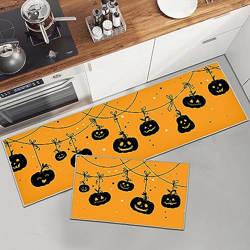 Halloween Küchenteppiche Erntedank Teppich 2 Stück,Lustige Horror waschbar rutschfest Bodenmatte für Flur, Eingangsbereich, Wohnzimmer, Schlafzimmer, Heimdekoration (B, 40x60+40x120cm) von HZVRTN