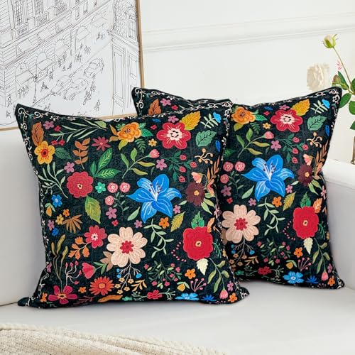 HZYKDWD Set mit 2 Kissenbezügen, 45 x 45 cm, Boho, floral, Vintage, dekorative Kissenbezüge, 45 x 45 cm, doppelseitig, bedruckt, für Haus, Sofa, Wohnzimmer, Schlafzimmer, Schwarz HZYKDWD Set mit 2 Kissenbezügen, 45 x 45 cm, Boho, floral, Vintage, dekorative Kissenbezüge, 45 x 45 cm, doppelseitig, bedruckt, für Haus, Sofa, Wohnzimmer, Schlafzimmer, Schwarz von HZYKDWD