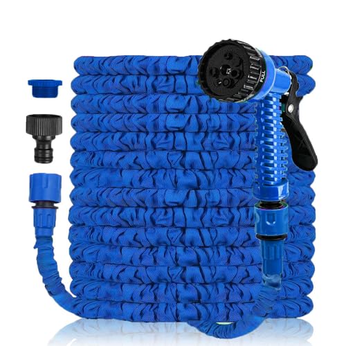 Flexibler Gartenschlauch, erweiterbares Rohr, auslaufsicher, dehnbarer kleiner Wasserschlauch mit 7 verstellbaren Funktionen, Sprühdüse für Autowäsche, Reinigung, Bewässerung, Zuhause, Rasen, Blau, 30 von HZYUEKUN