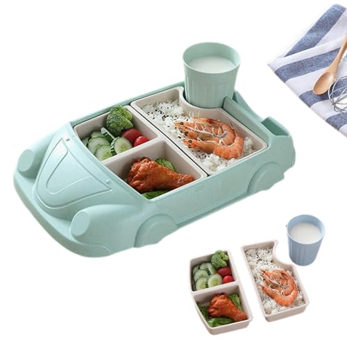 Premium Camping Dinner Set für 4, Auto Geformtes Geschirr Set, Geteilte Teller und Schalen Set für Schulkinder, Wiederverwendbare Kunststoffteller, Becher, Schüsseln für Party, Camping, Zuhause von HZling