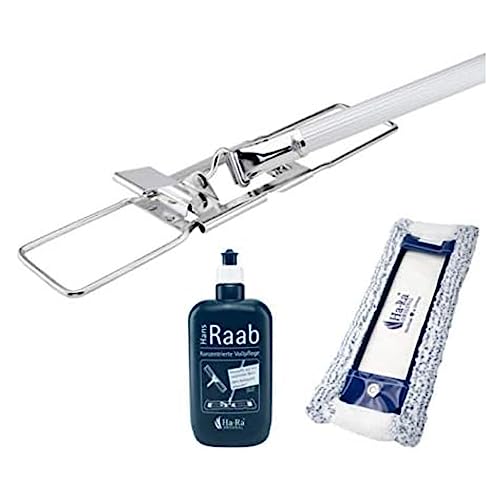 Ha-Ra Set Bodenexpress aus Edelstahl mit Mach 6 Bodenfaser & 500 ml Konzentrierte Vollpflege I Universalreiniger I robuster & wendiger Wischmop mit rutschfestem Griff & teilbarem Stiel 42cm von Ha-Ra