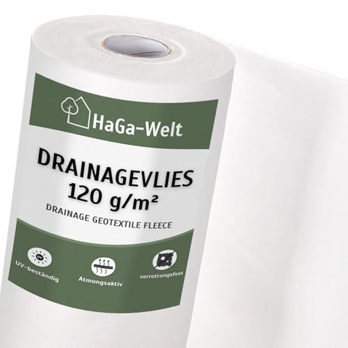 HaGa Drainagevlies 120g/m² in 0,5m Breite als Drainage, Sandkastenvlies, Geovlies, Trennvlies für Gartenarbeit und unter Pflastersteinen (Meterware) von HaGa