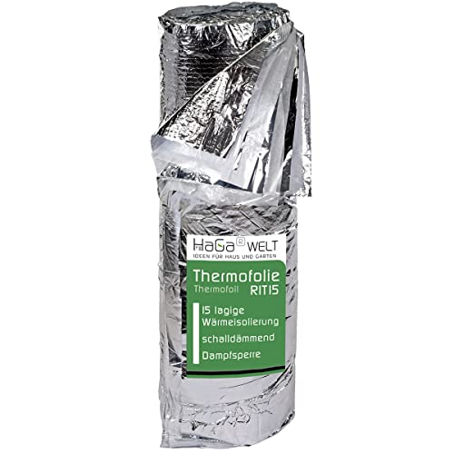 HaGa® Thermofolie Dachisolierfolie 1,2m x 12,5m - Dämmfolie 465g/m²- 15 Schichten Isolierfolie zur Wärmedämmung - Heizkörper Reflexionsfolie Dampfbremsfolie Dampfsperre von HaGa