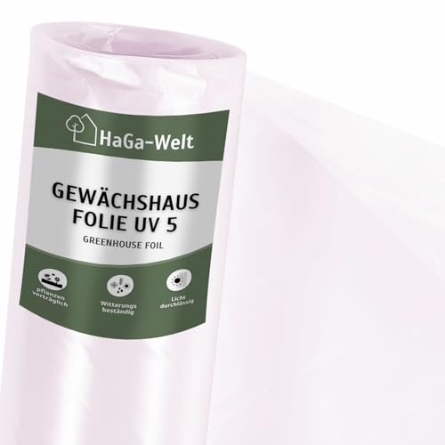 HaGa UV5 Gewächshausfolie 6m Breite transparente PE Folie - als Folientunnel, Gewächshaus, Tomatenhaus | Witterungsbeständig | UV-beständig (Meterware) von HaGa