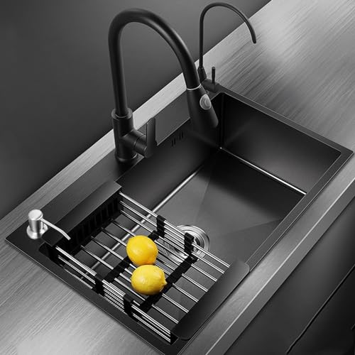 HaTur Spülbecken aus Edelstahl, 60 * 45 cm Küchenspüle Set, Waschbecken Einbauspüle 1 Becken, Schwarz von HaTur
