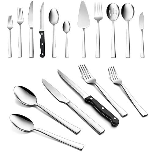 Besteck Set mit Steakmesser und Servierbesteck, HaWare 41-teilig Edelstahl Besteckset für 6 Personen, Hochglanz Elegantes Essbesteck Tafelbesteck Set für Zuhause/Restaurant/Hotel, Spülmaschinenfest von HaWare