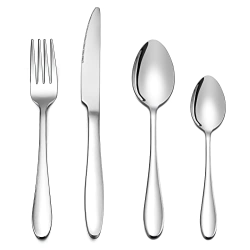 Besteckset, HaWare 16 Stück Edelstahl Besteckset für 4, elegante Tischset gehören Messer Gabeln Löffel, Spiegeloberfläche, Geschirrspüler von HaWare