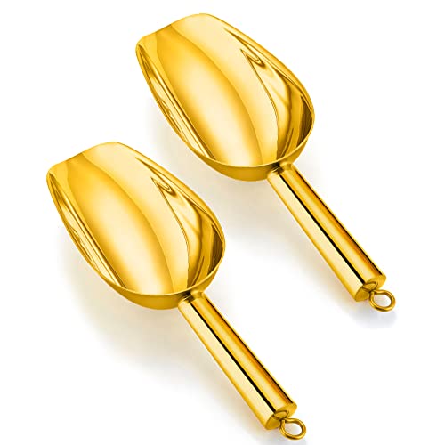 Eisschaufel 2er-Set, HaWare Edelstahl Kleiner Abwiegeschaufel Mehlschaufel Futterschaufel Sackschaufel Abfüllschaufel für Küche, Bar, Buffet, Party, Vielseitig & Spülmaschinenfest - Gold von HaWare