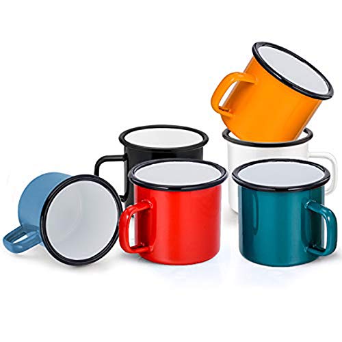 HaWare Emaille Tasse 6er-Set, Schwarz/Weiß/Blau/Rot/Grün/Gelb Kaffee- /Tee- /Trinkbecher, Kaffeetassen Teetassen ideal für Zuhause/Büro/Reisen/Camping, Wiederverwendbar & Tragbar, 350 ml von HaWare