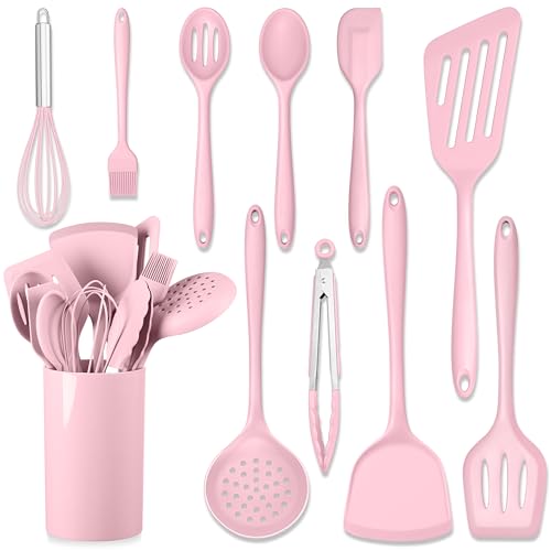 HaWare 11-teiliges Silikon-Kochutensilien-Set, hitzebeständige Küchenutensilien mit Halter, lebensmittelechtes Spatel-Set für antihaftbeschichtetes Kochgeschirr, Küchenhelfer, Gadgets inklusive von HaWare