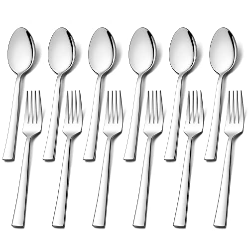 Gabeln und Löffel Set, HaWare 12 Stück Edelstahl Esslöffel und Tafelgabeln Set, Modernes & Elegantes Besteck Set für Zuhause/Restaurant/Küche, Hochglanzpoliert & Spülmaschinenfest - 20cm von HaWare