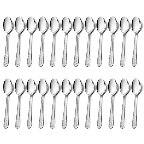 HaWare Kaffeelöffel 24 Stück, Edelstahl Teelöffel Dessertlöffel Set, Klein Löffel für Hause/Restaurant/Hotel, Hochglanzpoliert & Spülmaschinenfest - 15cm (Gehämmerter Griff) von HaWare