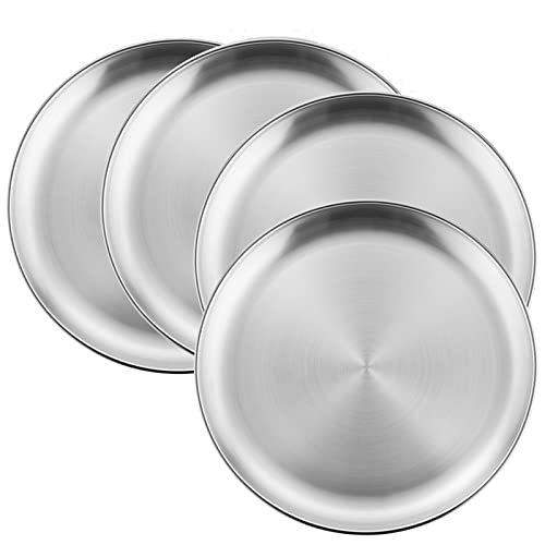 HaWare 4 Stück 18/8 Edelstahlteller, Metall 304 Speiseteller für Kinder Kleinkinder Kinder, 10 Zoll Füttern Servieren Camping Teller, wiederverwendbar und spülmaschinenfest HaWare 4 Stück 18/8 Edelstahlteller, Metall 304 Speiseteller für Kinder Kleinkinder Kinder, 10 Zoll Füttern Servieren Camping Teller, wiederverwendbar und spülmaschinenfest von HaWare