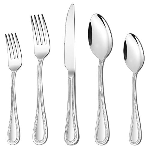 HaWare Besteck-Set, 30-teilig, Edelstahl, Besteck-Set für 6 Personen, Perlenkante Geschirr, Besteck, inklusive Messer/Gabel/Löffel, Perlen-Ess-Utensil für Zuhause, hochglanzpoliert, spülmaschinenfest von HaWare