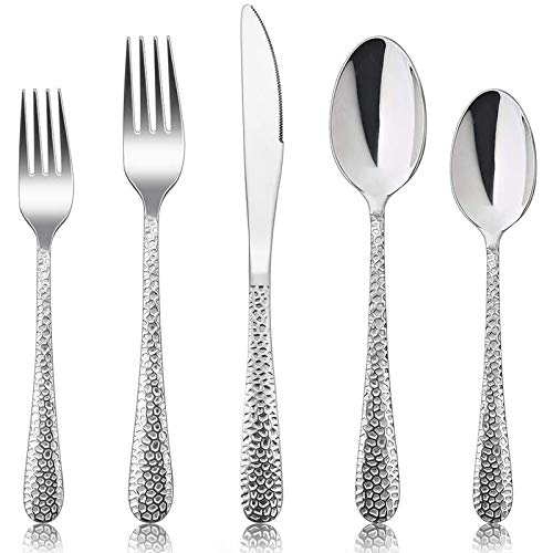 Besteck Set, HaWare 30-teilig Besteckset Edelstahl Essbesteck für 6 Personen mit Messer Gabel Löffel, Gehämmertes Tafelbesteck für Haushalt/Küche, Modernes Design＆Hochglanzpoliert - Spülmaschinenfest von HaWare