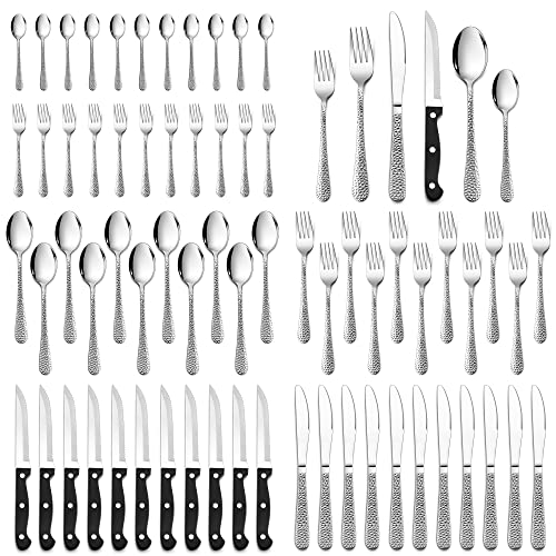 Besteck Set, HaWare 72-teiliges Edelstahl Besteckset mit Steakmesser für 12 Personen, Modernes Essbesteck Set mit Hammergriff, Messer Gabel Löffel Set für Zuhause/Restaurant, Spülmaschinenfest von HaWare