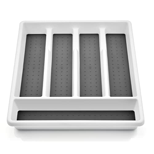 HaWare Besteckkasten, Kunststoff-Besteck-Organizer mit 5 Fächern, rutschfeste Besteckschublade für Löffel, Gabel, Messer, 32,5 x 29 x 4,5 cm, Weiß und Grau HaWare Besteckkasten, Kunststoff-Besteck-Organizer mit 5 Fächern, rutschfeste Besteckschublade für Löffel, Gabel, Messer, 32,5 x 29 x 4,5 cm, Weiß und Grau von HaWare